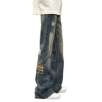 Herren trendige Jeans im lässigen Bootcut-Stil mit einzigartigen Applikationen R&B