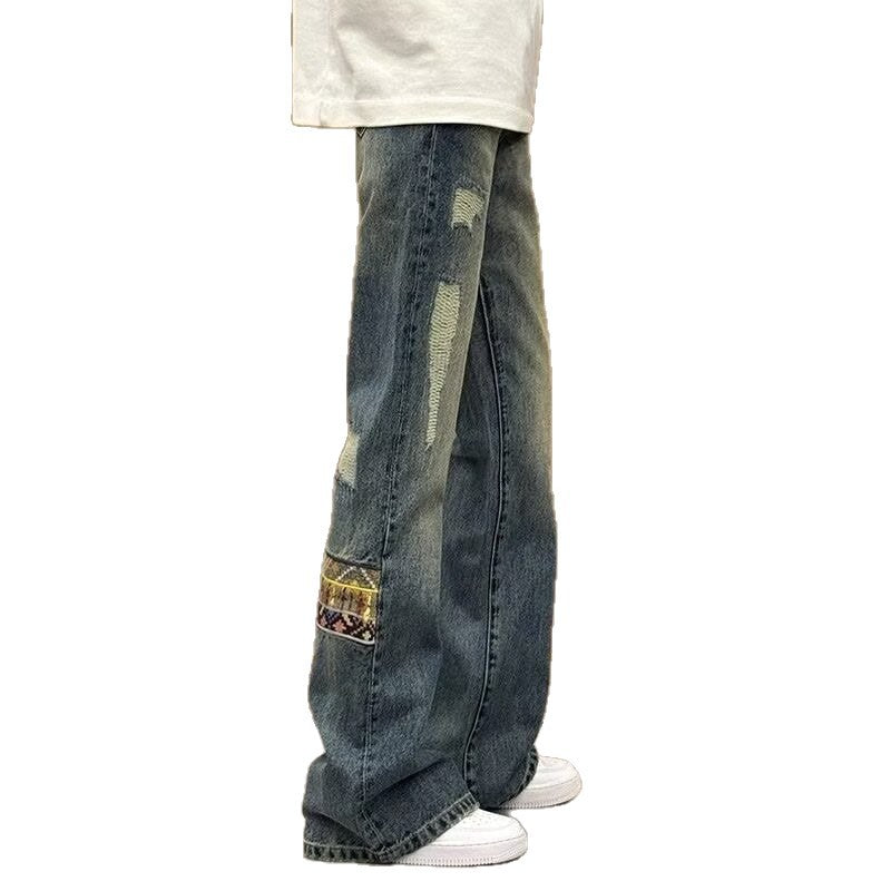 Herren trendige Jeans im lässigen Bootcut-Stil mit einzigartigen Applikationen R&B