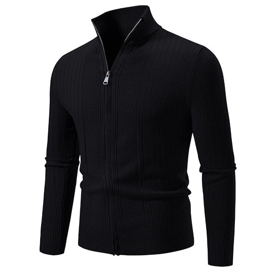 Herren stylische Strickjacke mit hohem Stehkragen und modischem Reißverschluss R&B