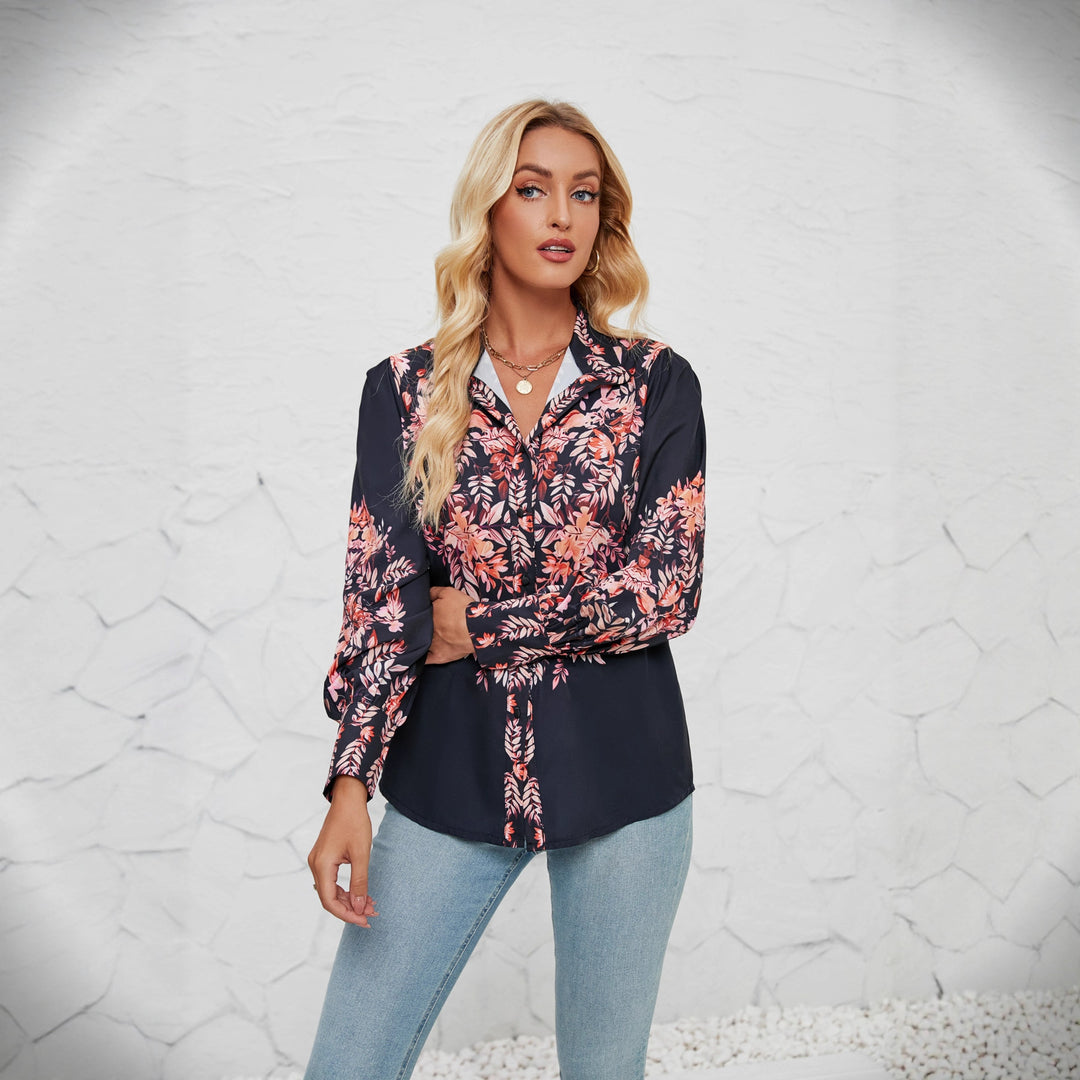 Damen Elegante Bluse mit floralem Design und voluminösen Ärmeln R&B