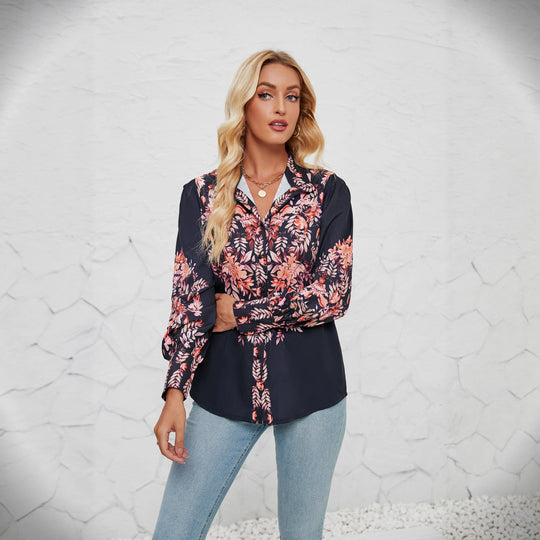 Damen Elegante Bluse mit floralem Design und voluminösen Ärmeln R&B
