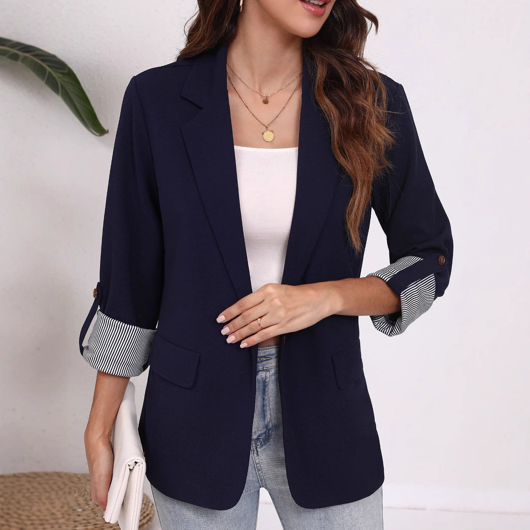 Damen Strukturierter Blazer mit modischem Kontrastärmel R&B