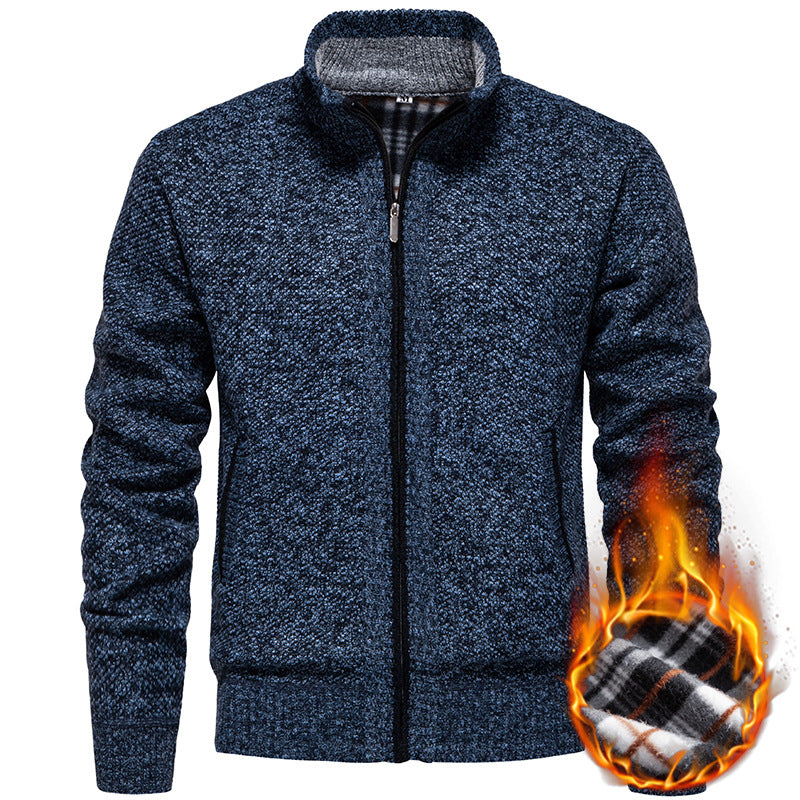 Herren stylischer Strickjacke mit hohem Kragen und praktischen Taschen R&B
