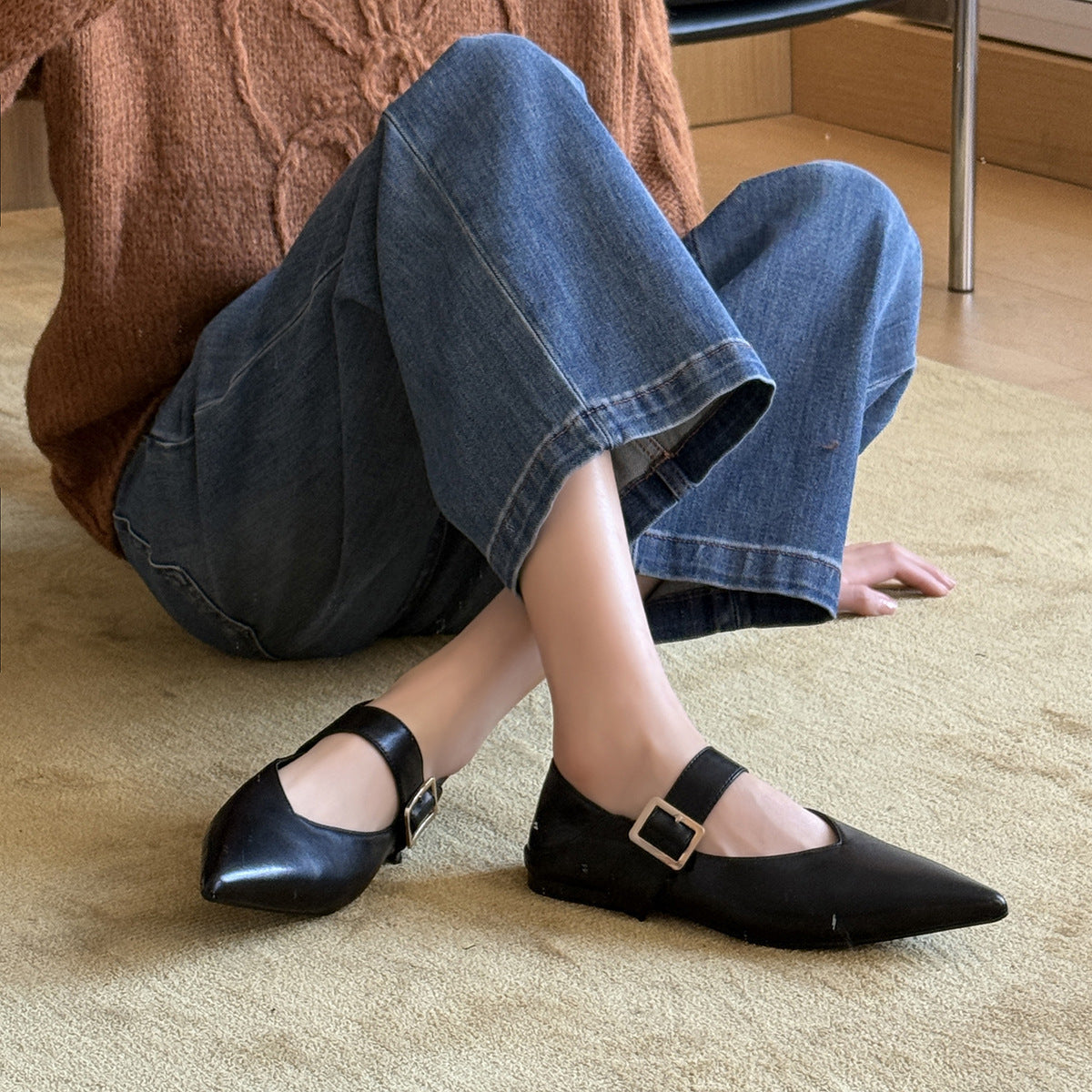Damen Elegante Slingback-Ballerinas aus hochwertigem Leder mit modischem Riemchen R&B
