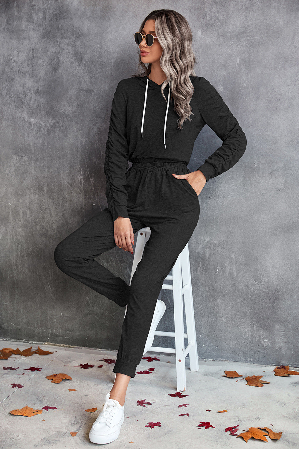 Damen bequemer Hoodie-Overall mit praktischen Taschen und elastischem Taillenzug R&B