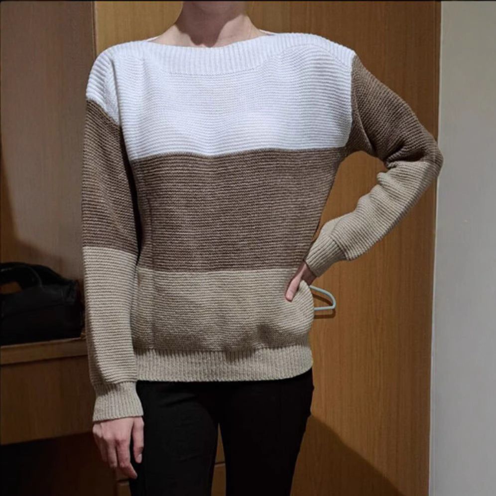 Damen Gemütlicher Strickpullover mit Farbblockdesign R&B