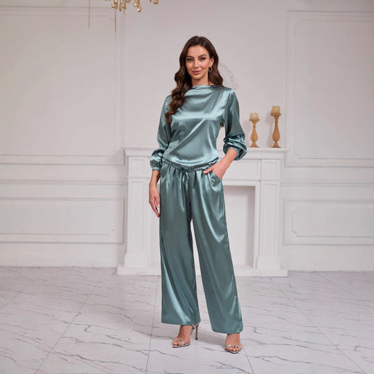 Damen Satin Freizeitanzug mit weitem Schnitt und eleganten Details R&B