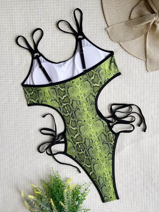 Damen Monokini mit aufregendem Schlangenprint und verstellbaren Kordeldetails R&B
