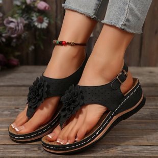 Damen Komfortable Zehentrenner-Sandalen mit floralem Dekor R&B