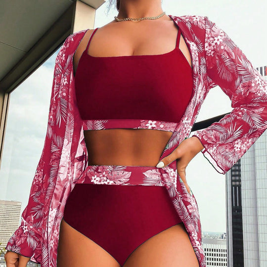 Damen Raffiniertes Bikini-Set mit transparentem Wickeltuch R&B