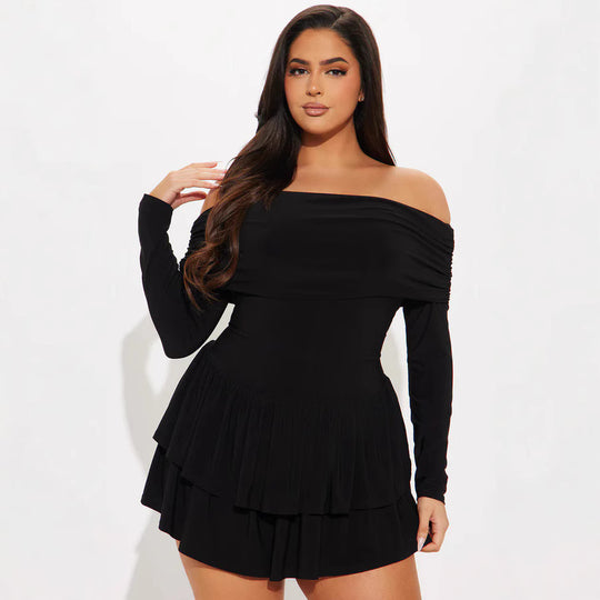 Damen Off-Shoulder Minikleid mit Rüschendetails und Elasthan-Anteil R&B