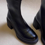 Damen elegante Stiefeletten mit modischem Reißverschluss und robustem Blockabsatz R&B