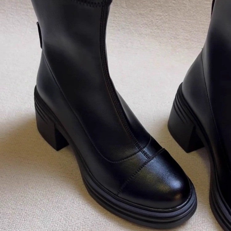 Damen elegante Stiefeletten mit modischem Reißverschluss und robustem Blockabsatz R&B