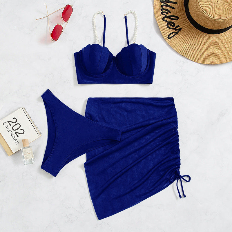 Damen Bandeau-Bikini mit eleganten Perlen-Trägern R&B