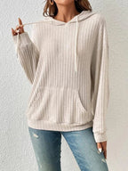Damen gemütlicher Hoodie mit Rippenstruktur und praktischer Kängurutasche R&B