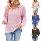 Damen lässiger Sweater mit V-Ausschnitt und Kordelzug R&B