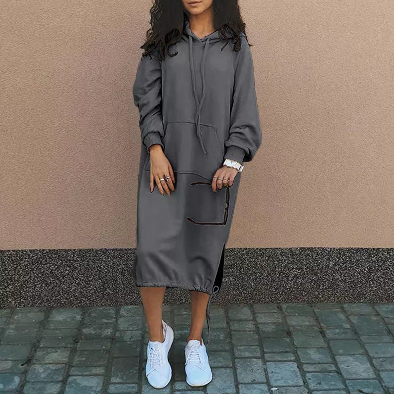 Damen Hoodie-Kleid mit lässiger Passform und praktischen Taschen R&B