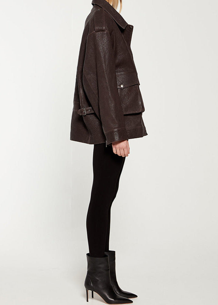 R&B | Edge - Dunkelbraune Lederjacke mit Utility-Taschen