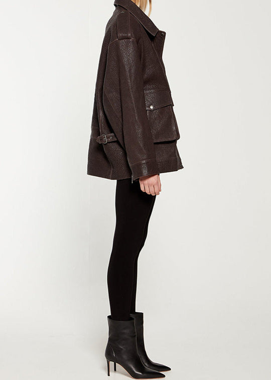 R&B | Edge - Dunkelbraune Lederjacke mit Utility-Taschen
