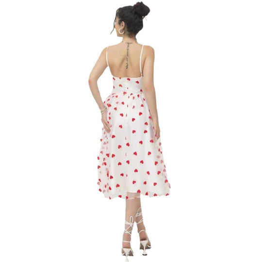 Damen romantisches A-Linien Kleid mit Herzmotiv und verstellbaren Trägern R&B