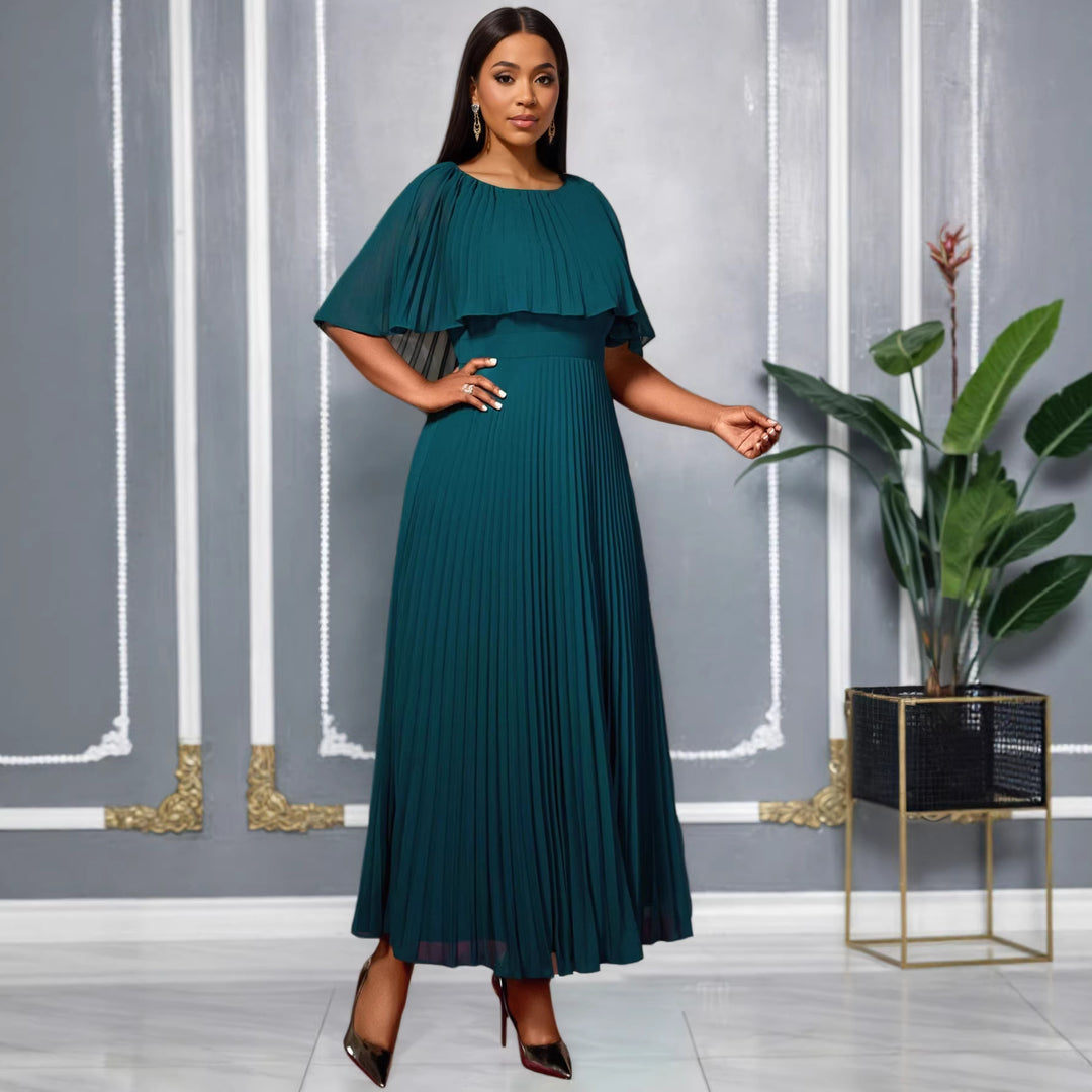 Damen Elegantes Plissee-Maxi-Kleid mit fließenden Ärmeln R&B