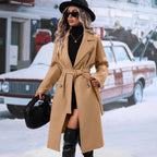 Damen Eleganter Trenchcoat mit Taillengürtel und doppelt gelegten Knöpfen R&B
