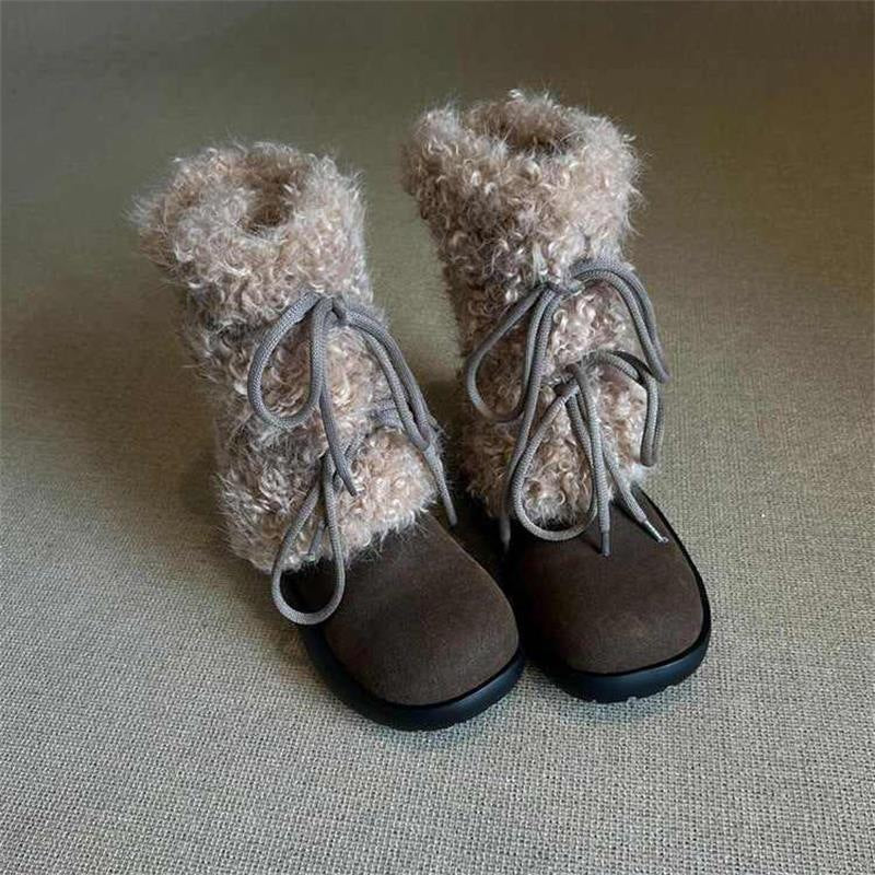 Damen kuschelige Winterboots mit flauschigem Innenfutter und modischen Schnürdetails R&B