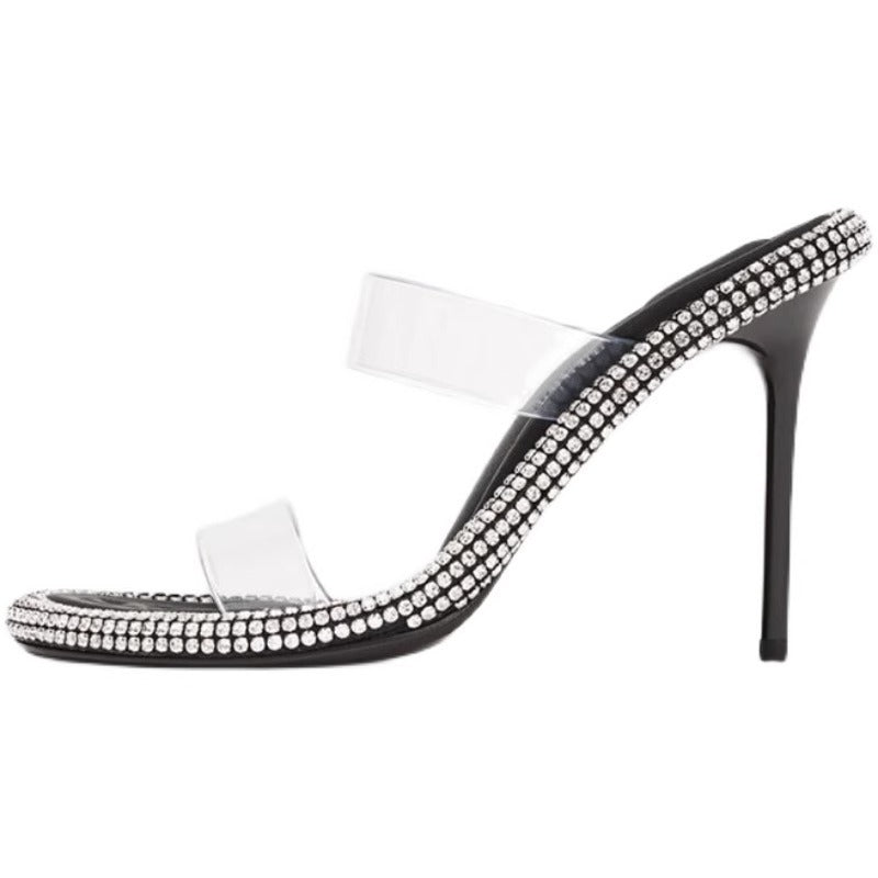 Damen transparente High Heel Sandalen mit funkelnden Strassdetails R&B