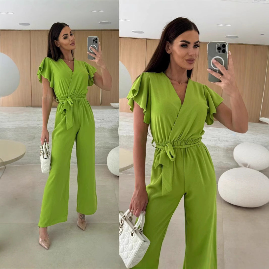 Damen eleganter Jumpsuit mit voluminösen Ärmeln und schmaler Taillenbetonung R&B