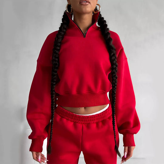 Damen sportliches Sweatshirt mit hohem Kragen und bequemer Hose R&B