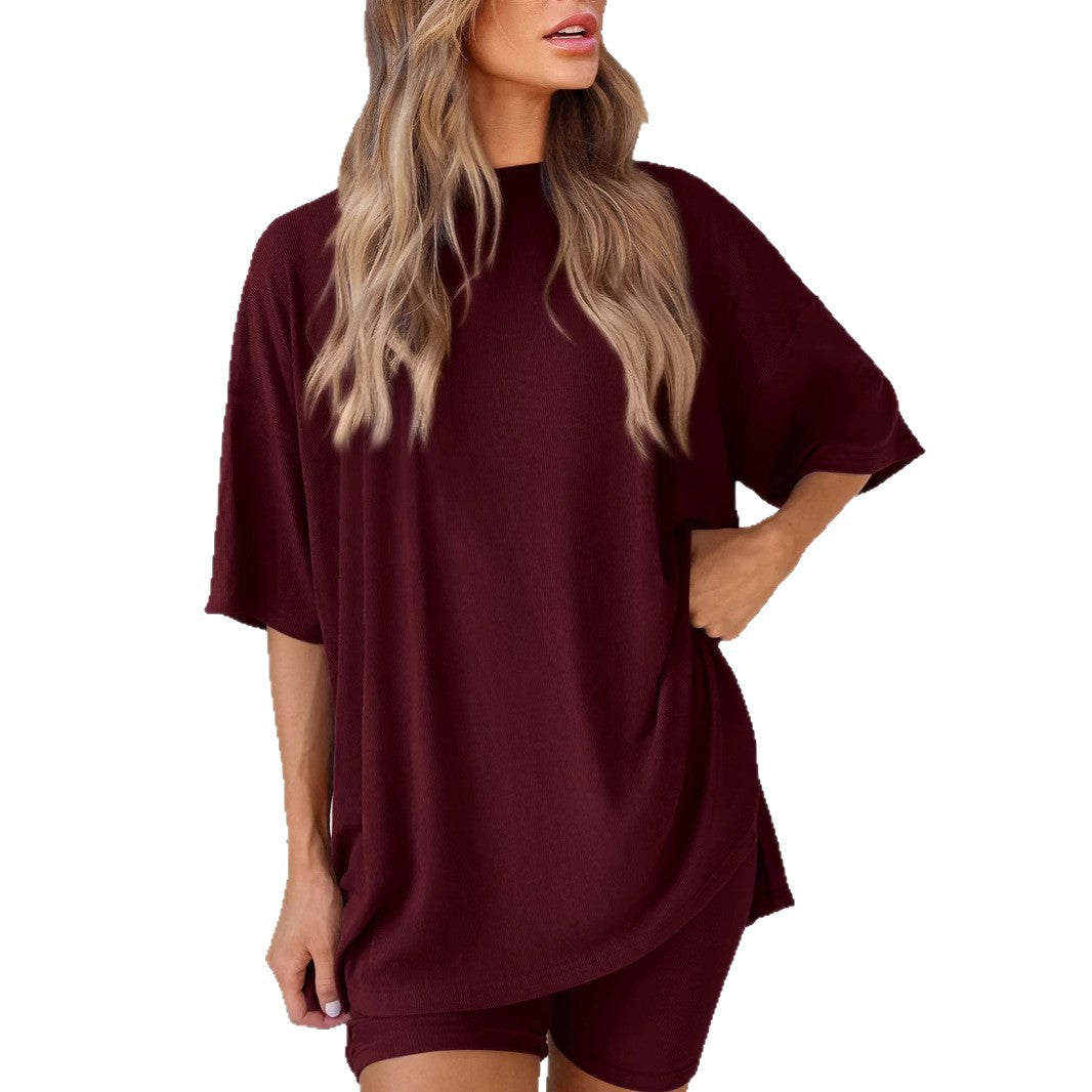 Damen Lässiges Lounge-Set mit übergroßem Oberteil und kurzen Hosen R&B