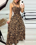 R&B | Kleid mit Leopardenmuster und Hosenträgern mit V-Ausschnitt