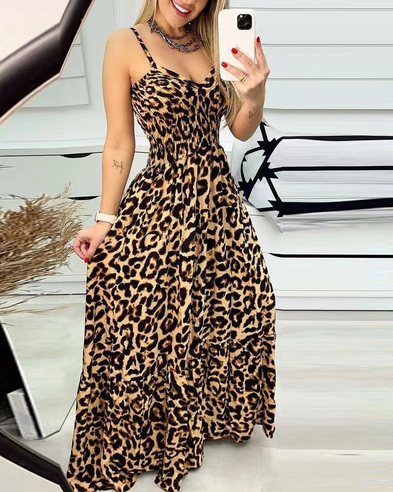 R&B | Kleid mit Leopardenmuster und Hosenträgern mit V-Ausschnitt