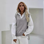 Damen Strickweste mit V-Ausschnitt und feiner Rippenstruktur R&B