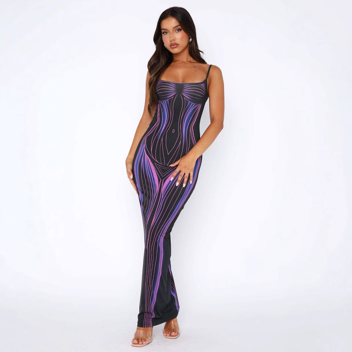 Damen Maxikleid mit einzigartigem grafischen Design und figurbetontem Schnitt R&B