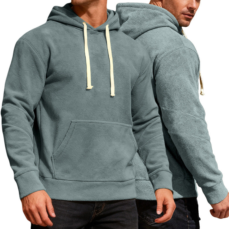 Herren nan samtweicher Kapuzenpullover mit Nahtdetails, Kängurutasche und Kontrastkordel R&B