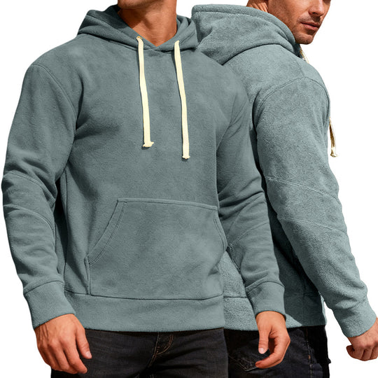 Herren nan samtweicher Kapuzenpullover mit Nahtdetails, Kängurutasche und Kontrastkordel R&B