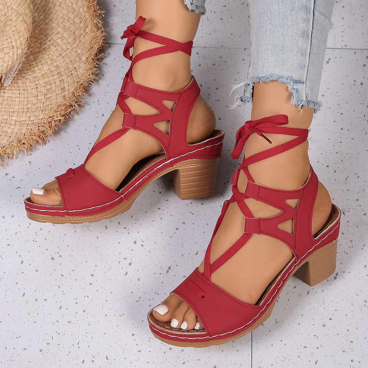 Damen komfortable Schnürsandalen mit verstellbarem Riemendesign R&B