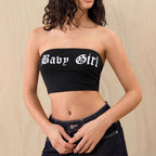 Damen Bandeau-Top mit kreativem Schriftzug R&B