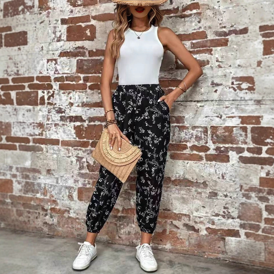 Damen Komfortable Blumenmuster Jogginghose R&B