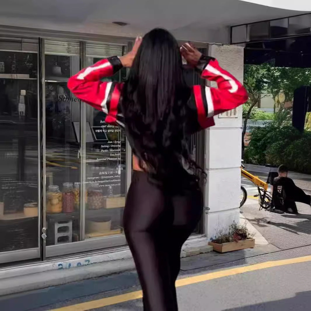 Damen cropped Kunstlederjacke im auffälligen Design R&B
