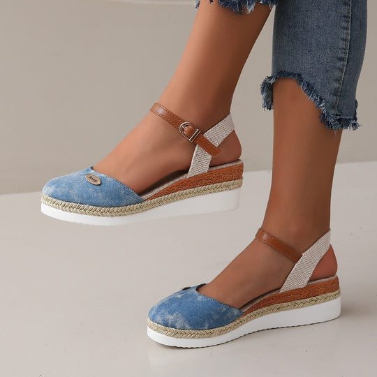 Damen Wedge-Sandalen mit geflochtenem Riemendesign und komfortablem Fußbett R&B