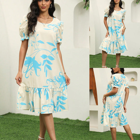 Damen Freizeitkleid mit voluminösen Ärmeln und Rüschensaum R&B