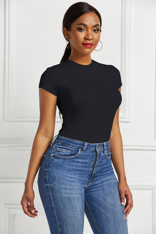 Damen figurbetonter Kurzarm-Bodysuit R&B