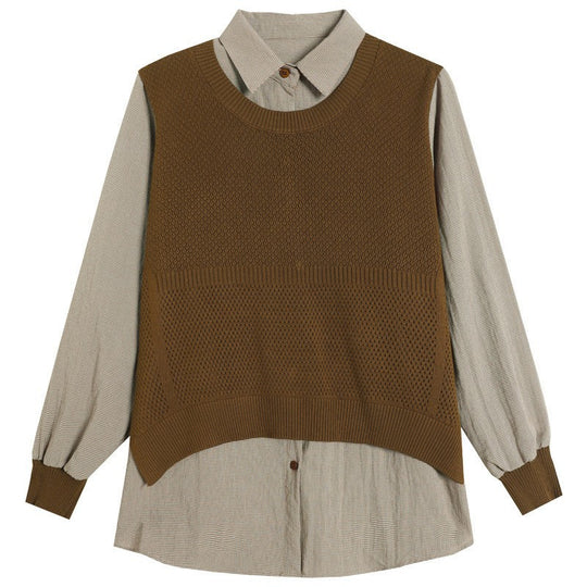 Damen Strickpullover mit einzigartiger Layered-Optik und feiner Struktur R&B