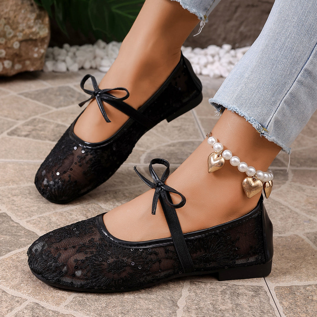 Damen Ballerinas mit filigranem Spitzen-Design und modischem Schleifenakzent R&B