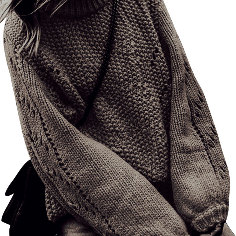 Damen Grobstrickpullover mit weitem Schnitt und modischem Rollkragen R&B
