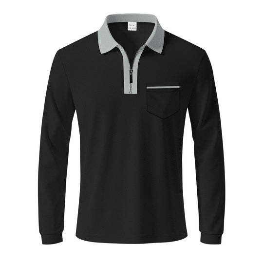 Herren nan langärmeliges Polo mit halbem Reißverschluss, aufgesetzter Brusttasche und feiner Strukturjersey-Qualität R&B