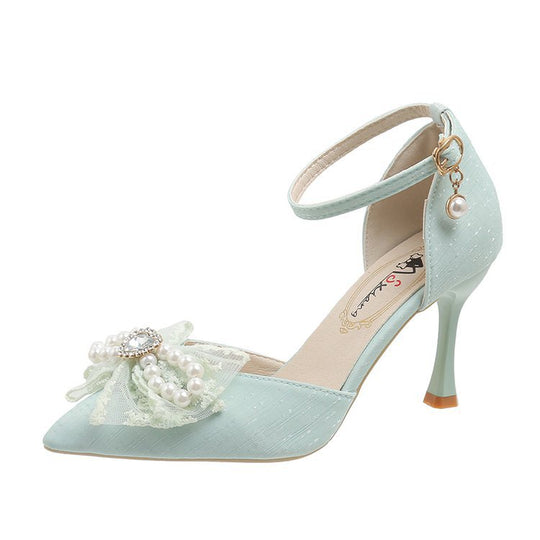 Damen elegante Pumps mit dekorativer Perlen- und Schleifenverzierung R&B
