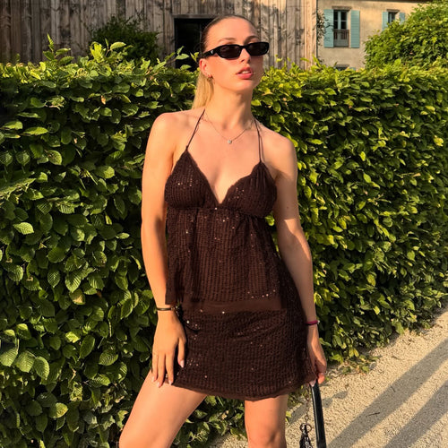 Damen schickes Top mit funkelnden Pailletten und verstellbarem Träger R&B